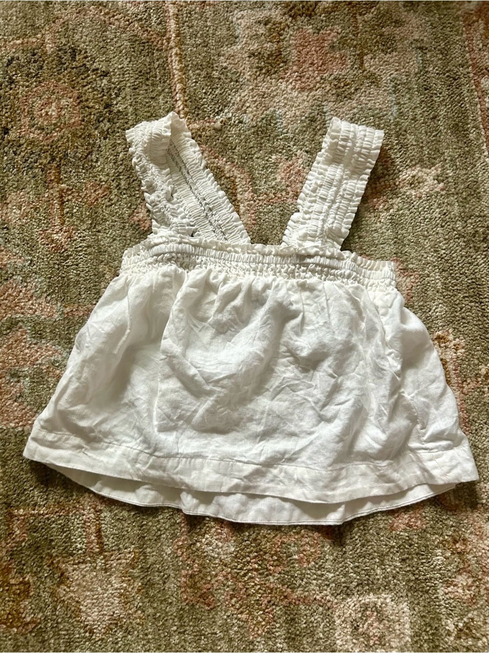 Everlane 100% Linen White Smocked-Strap Women’s Tank Top